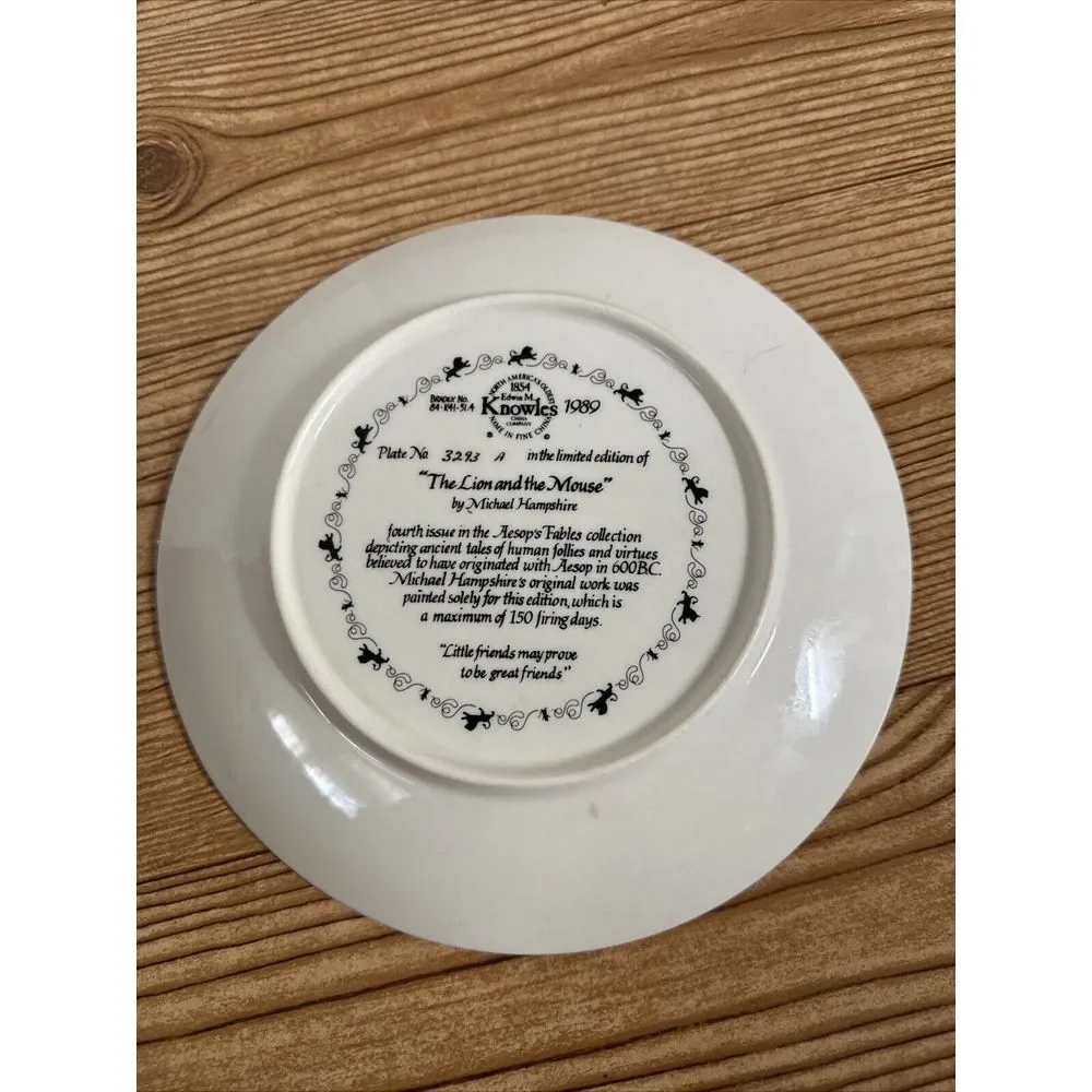 1989 Knowles Porcelain 4th Issue Collection Plate THE LION & THE MOUSE‎ 8.4